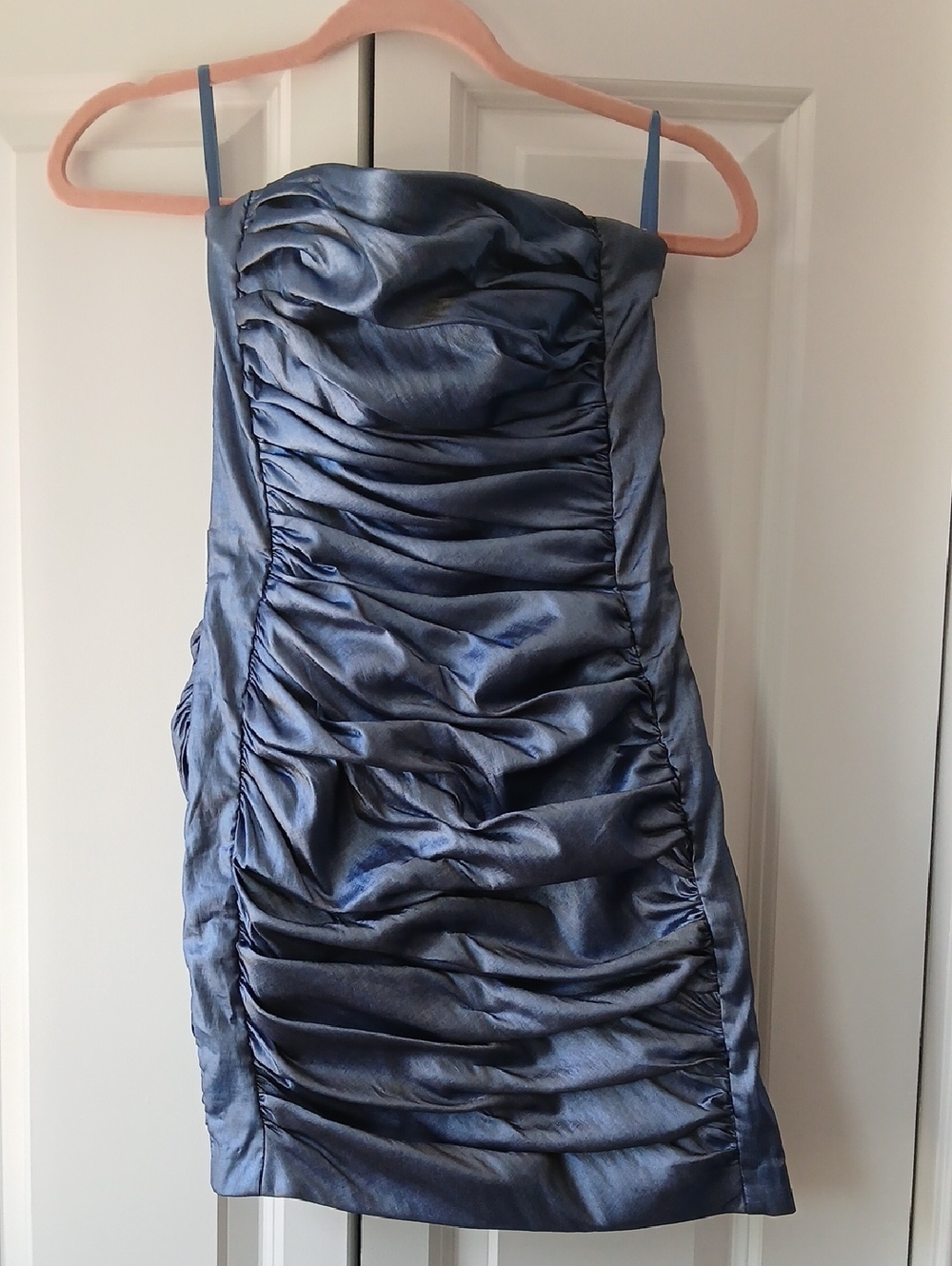 Cache NWT Metallic Blue Ruched Strapless Bodycon Mini Dress Sz 6 Y2K Corset Back